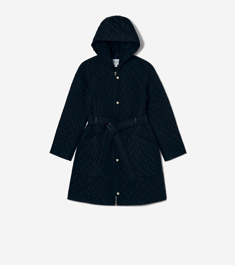 ★COLE HAAN ミドル丈 ベルテッドコート ネイビー Hevo（イーヴォ）BRINDISIブリンディジ カシミアフランネル