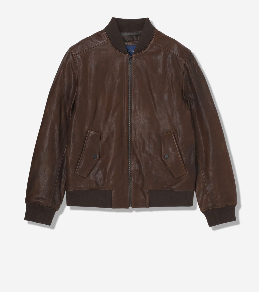 ボンバー ジャケット イン ビンテージ エフェクト レザー mens