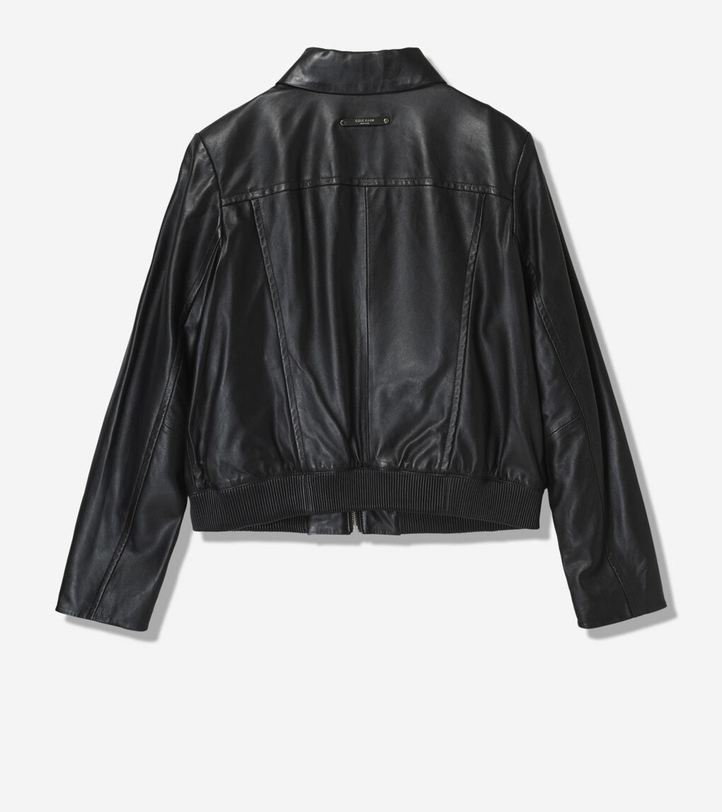 スムース レザー ボンバー ジャケット ウィズ チェストポケット womens.