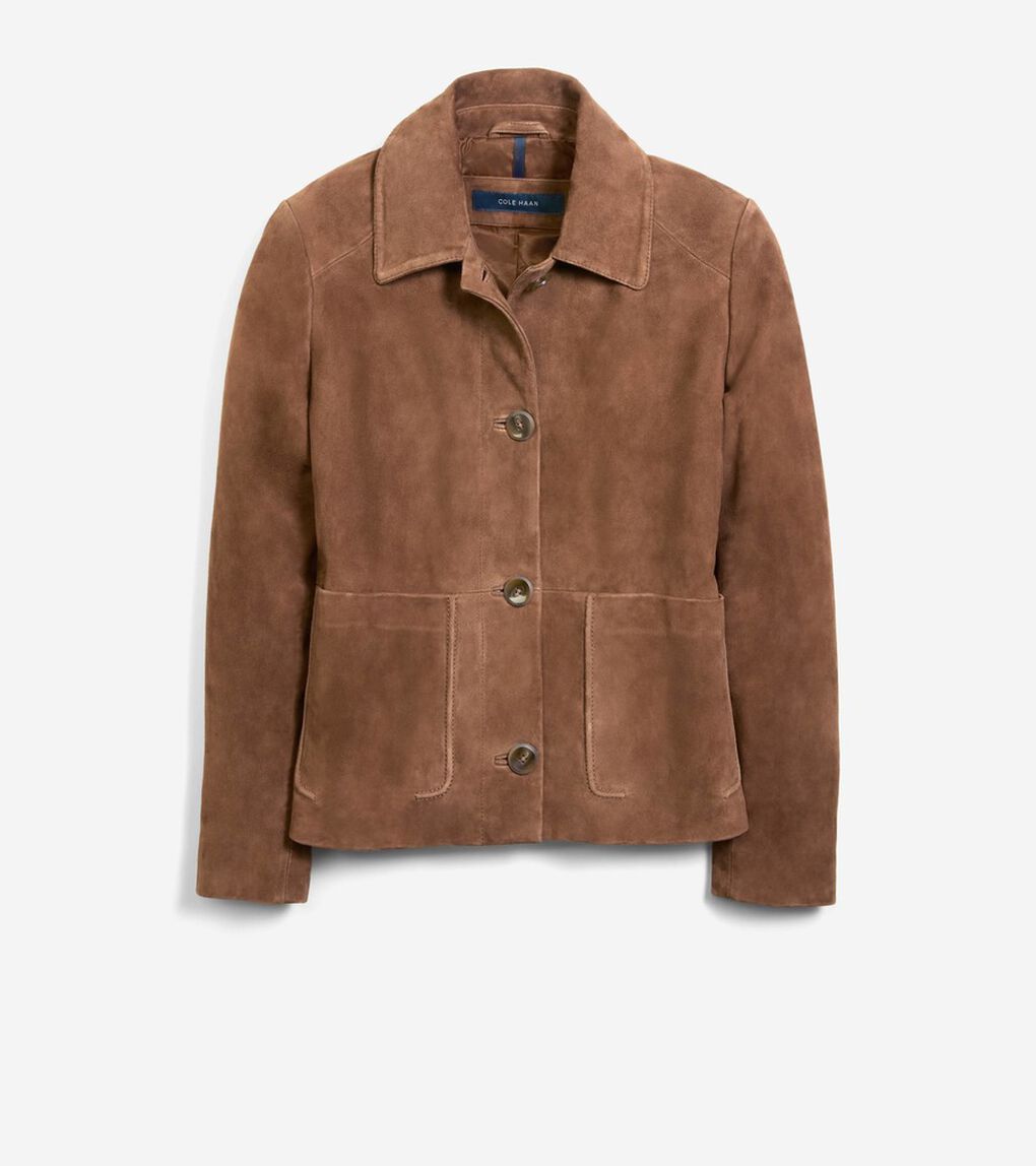 シャツカラースエードトラッカージャケット womens