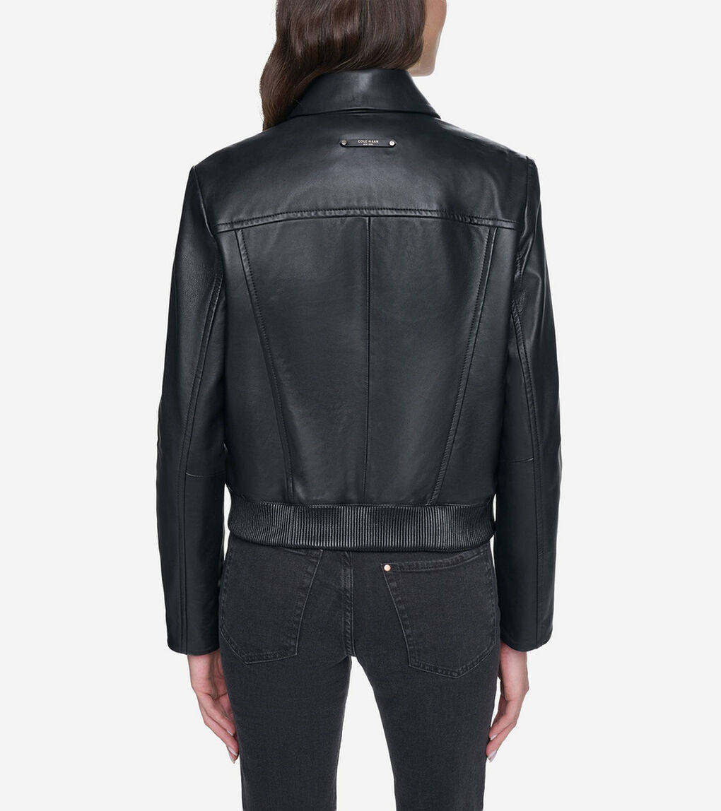 スムース レザー ボンバー ジャケット ウィズ チェストポケット womens.