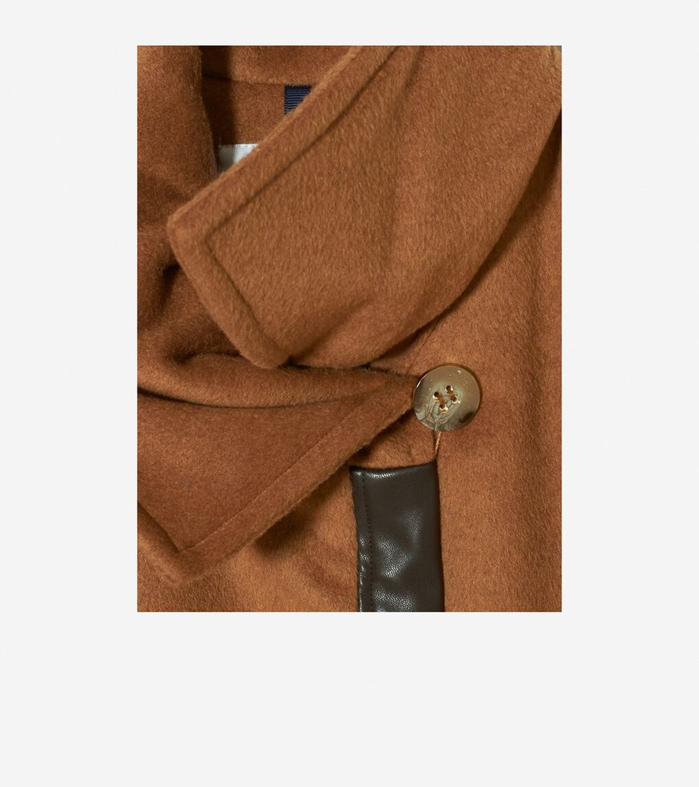 ウール ラップ コート レザートリム付き womens.