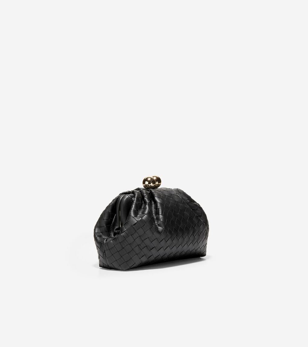 スモール ウォーブン レザー クラッチ womens.