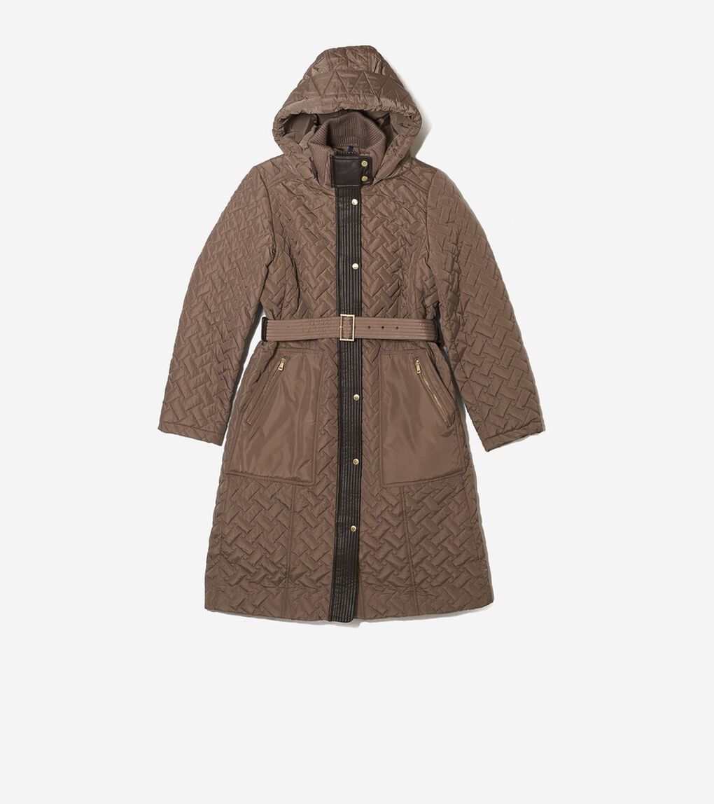 フーデッド ロング ベルテッドコート womens.