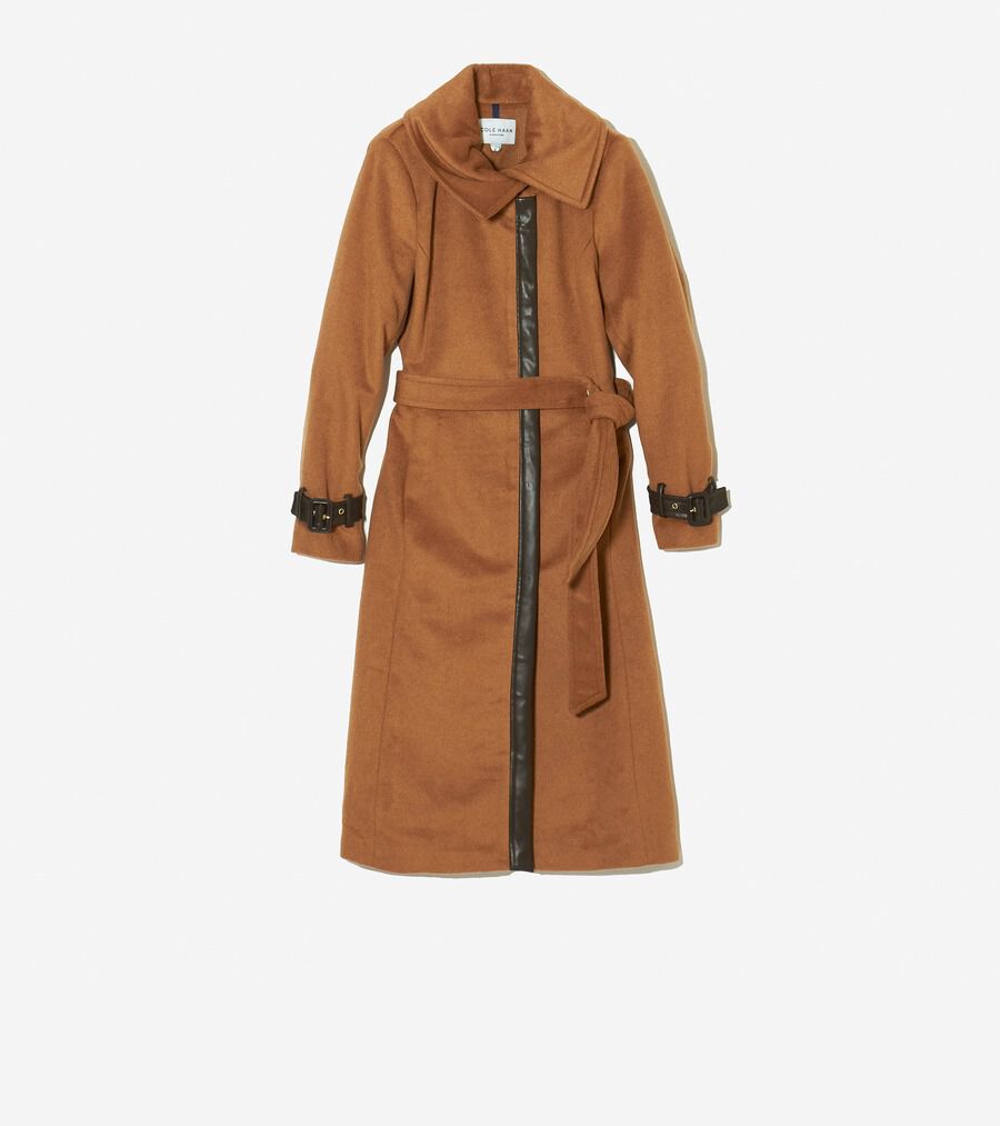 入荷nowオンラインストア コート ラップ ウール レザートリム付き COLE_HAAN | 0.0 womens. ジャケット・アウター