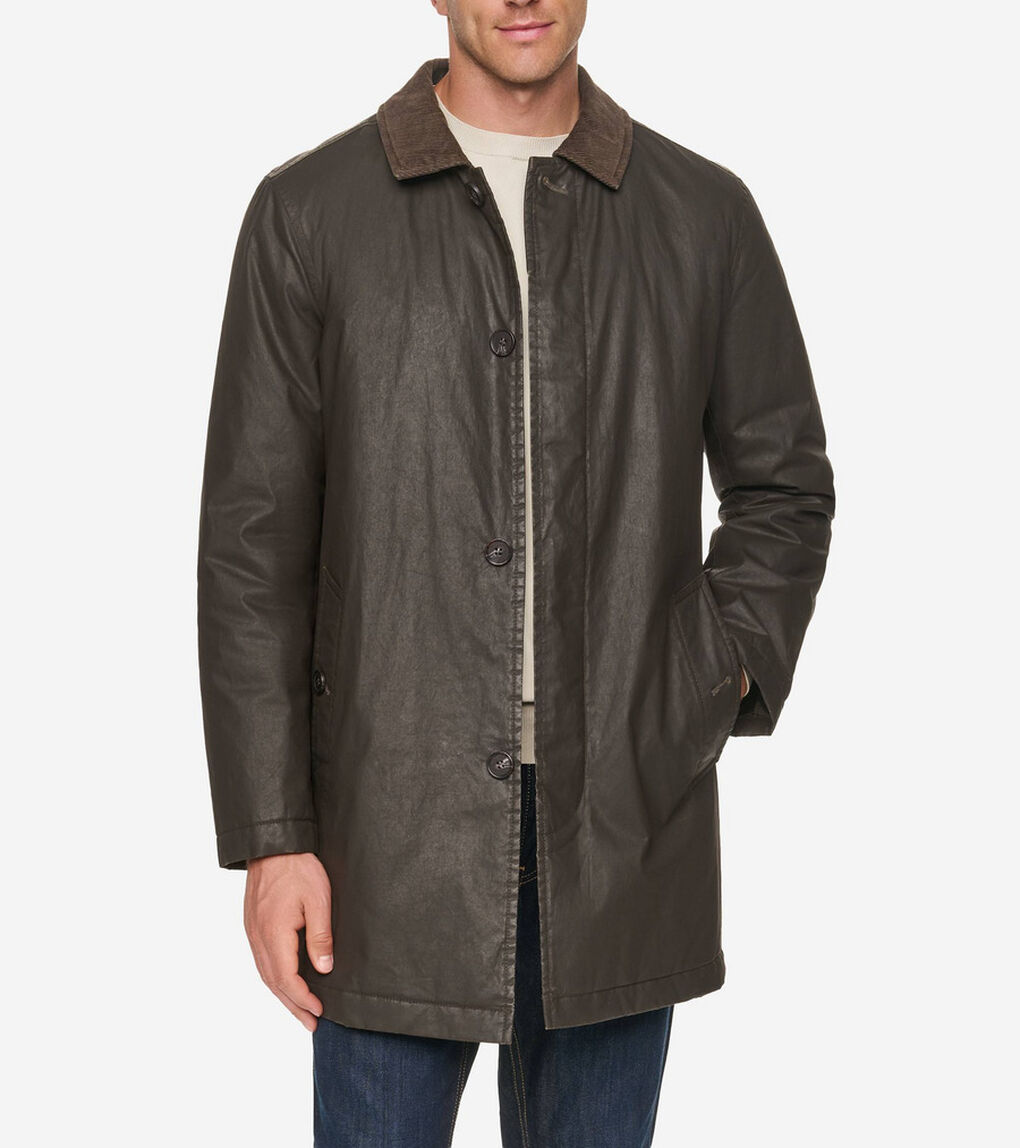 コーティッド コットン ロング バーン コート mens
