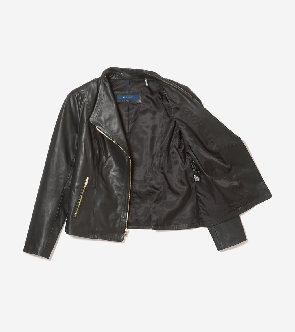モウルデッドカラーアシンメトリックレザージャケット womens.