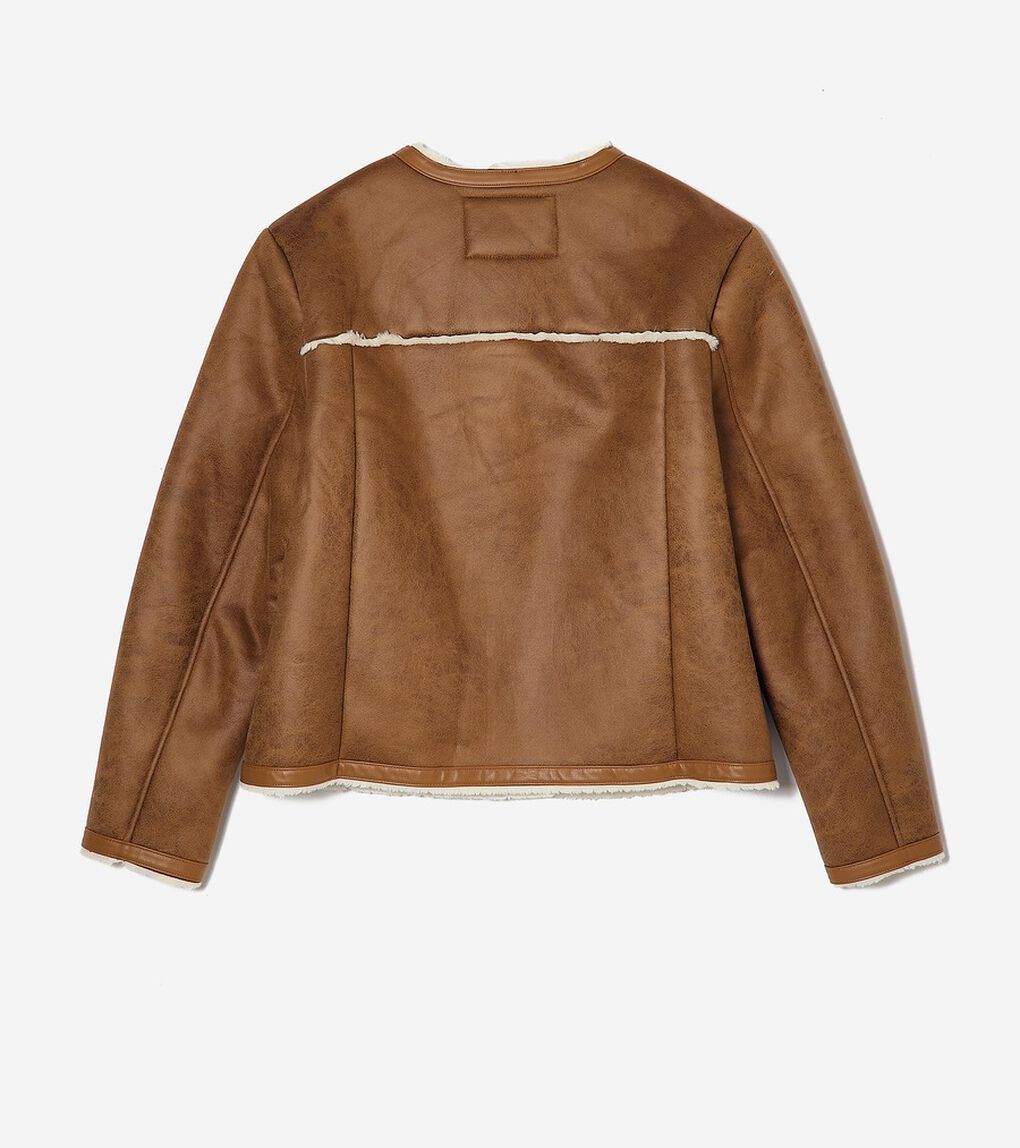 ワックスド スエード シアリング カラーレス ジャケット womens