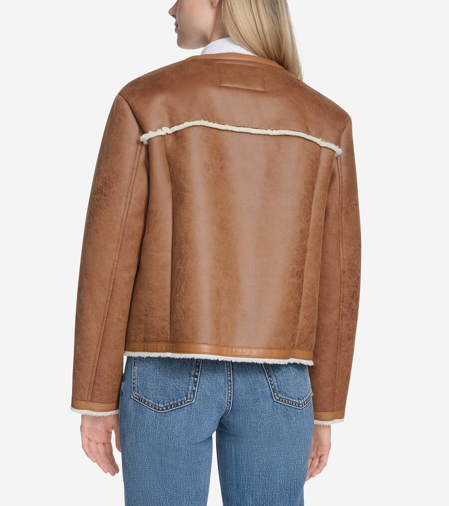 ワックスド スエード シアリング カラーレス ジャケット womens 55000