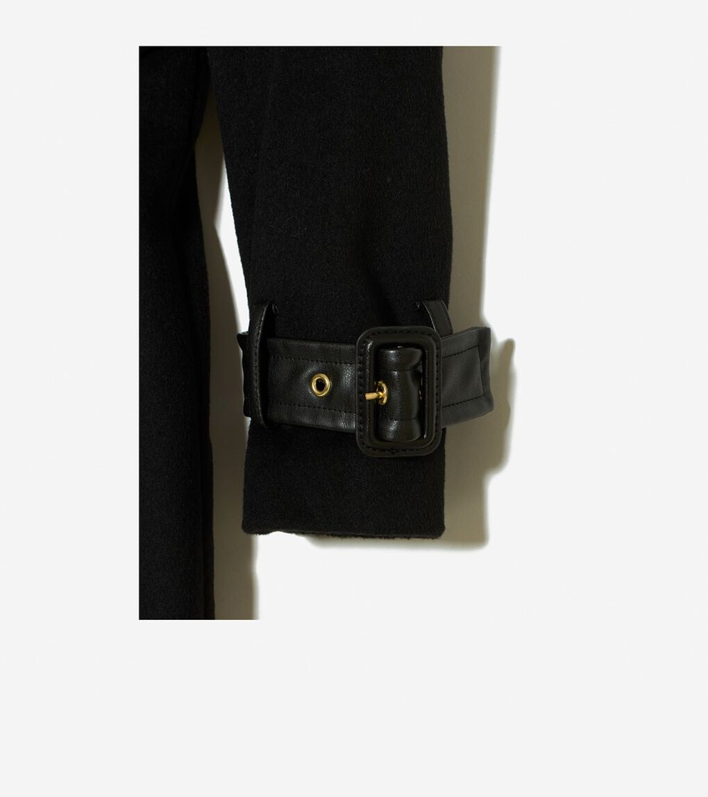 ウール ラップ コート レザートリム付き womens.