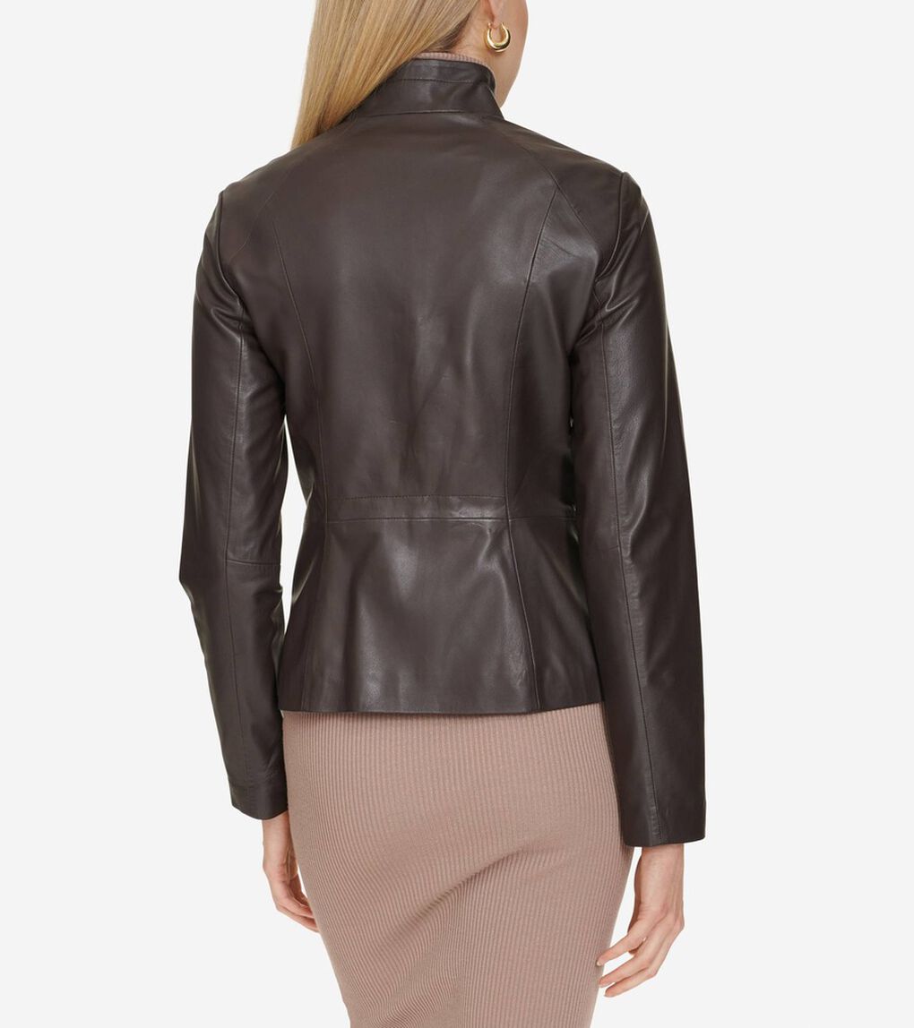 モウルデッドカラーアシンメトリックレザージャケット womens.
