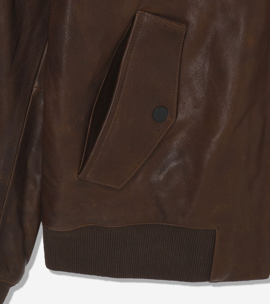 ボンバー ジャケット イン ビンテージ エフェクト レザー mens