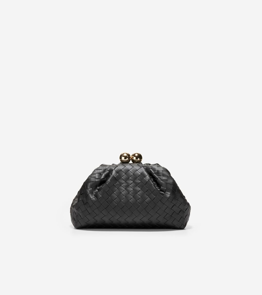 スモール ウォーブン レザー クラッチ womens.