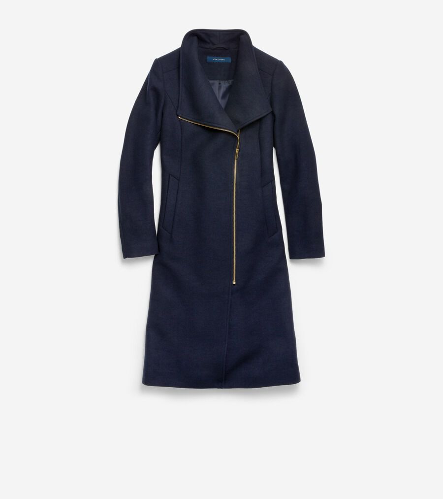 エイスィメトリカル ウール コート womens. 0.0 | COLE_HAAN