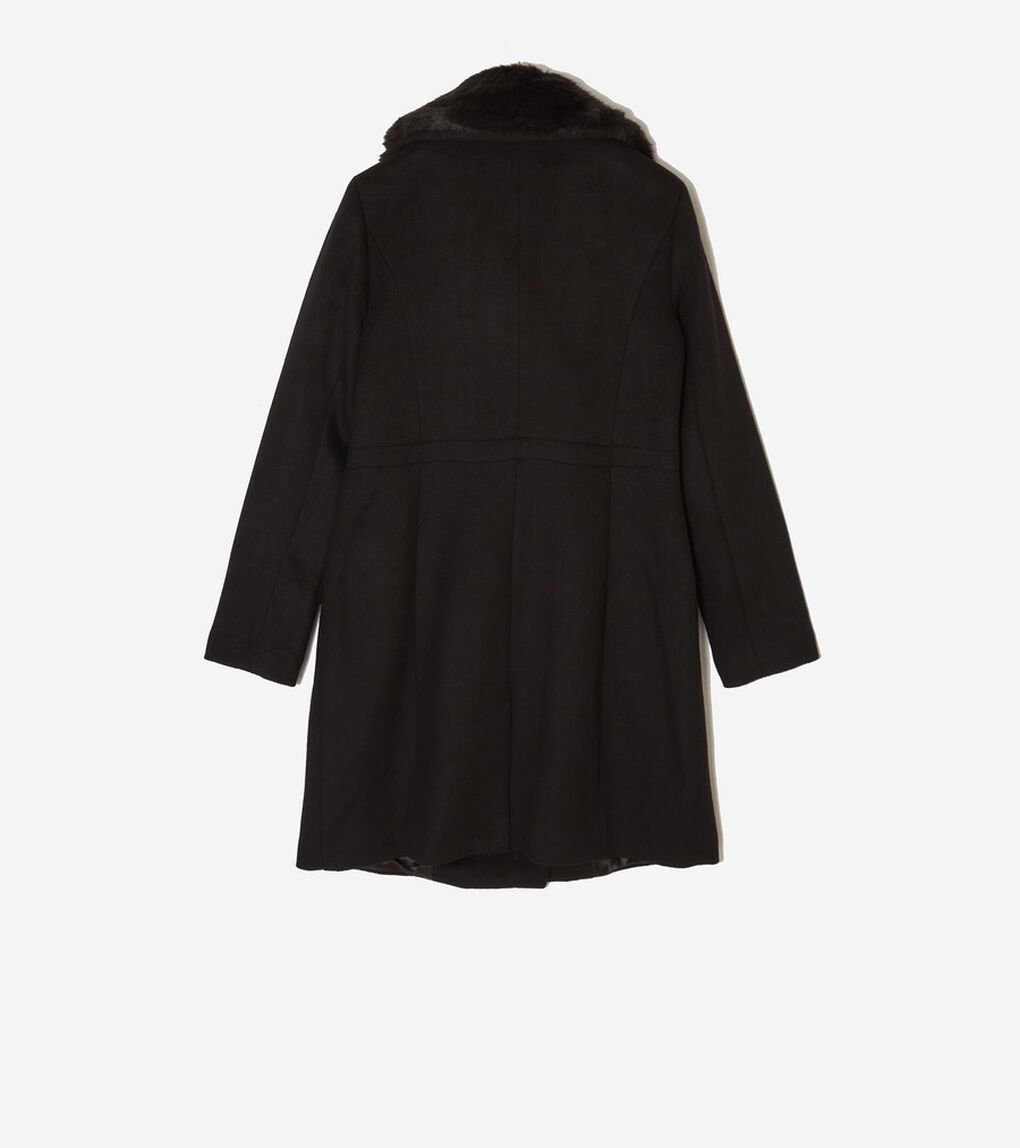 ジップアップアシンメトリカル コートW/ファーカラー womens.
