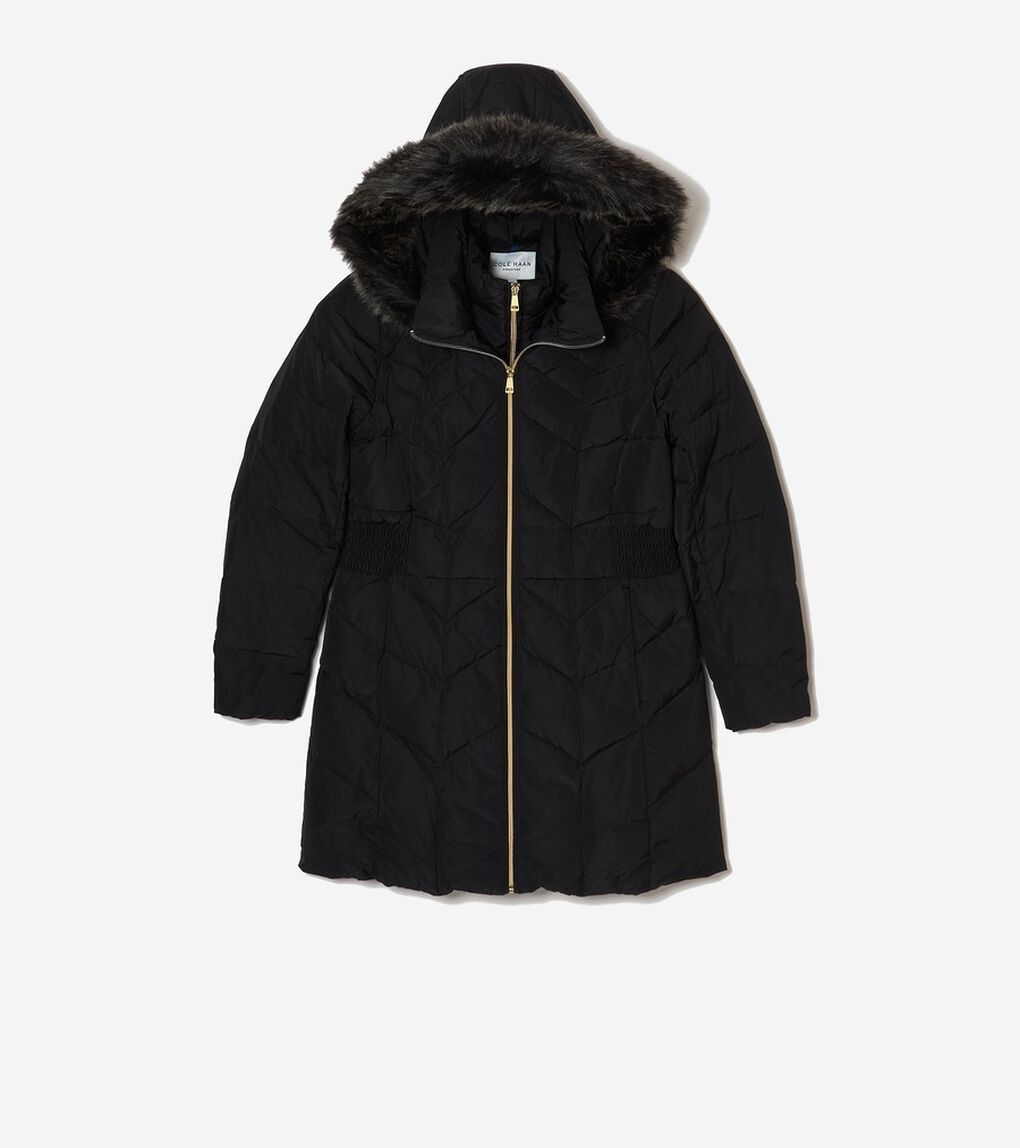 タフタダウンコートウィズイラスティケイティッドウエストインサート womens.