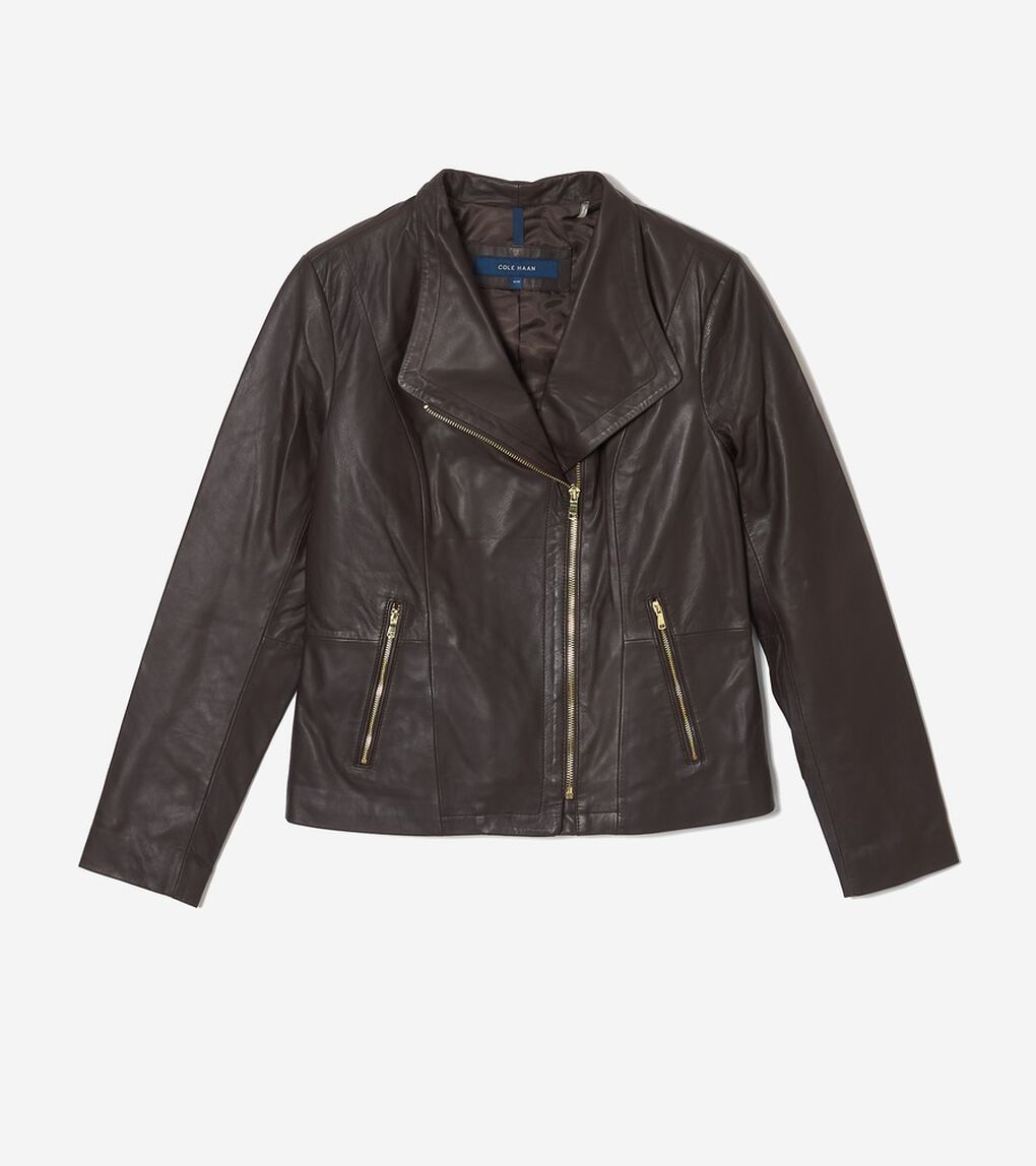 モウルデッドカラーアシンメトリックレザージャケット womens.