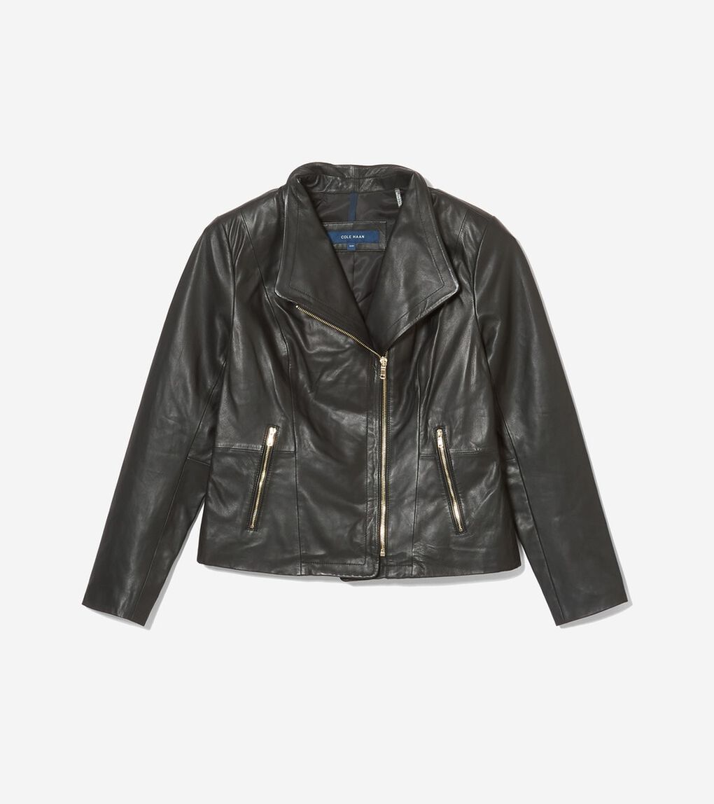モウルデッドカラーアシンメトリックレザージャケット womens.