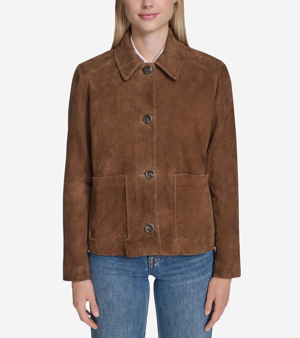 シャツカラースエードトラッカージャケット womens