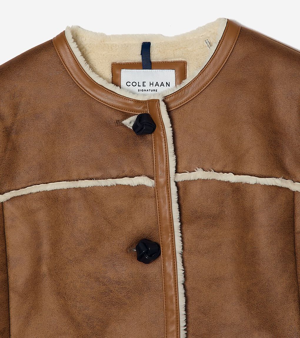 ワックスド スエード シアリング カラーレス ジャケット womens