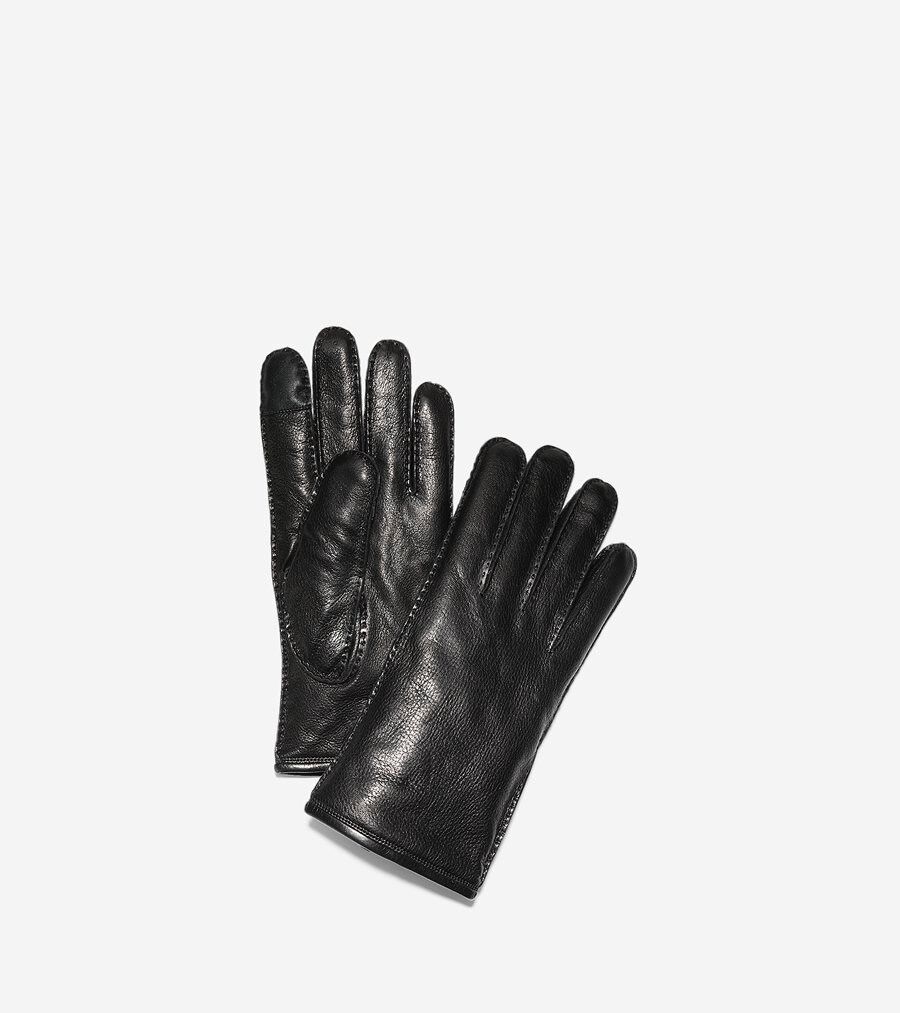 Cole Haan Premium Brown Leather Gloves for Men, Size Large