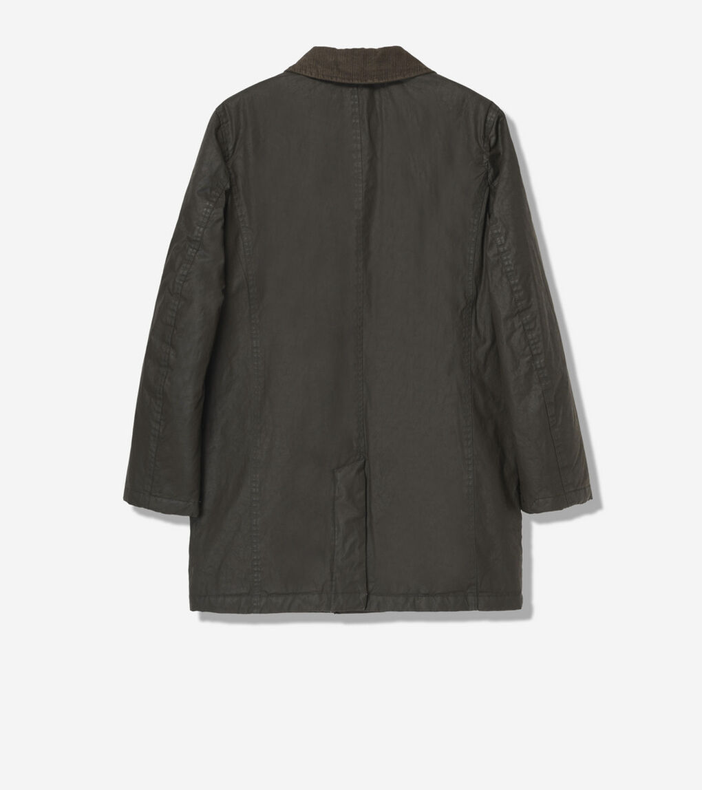 コーティッド コットン ロング バーン コート mens