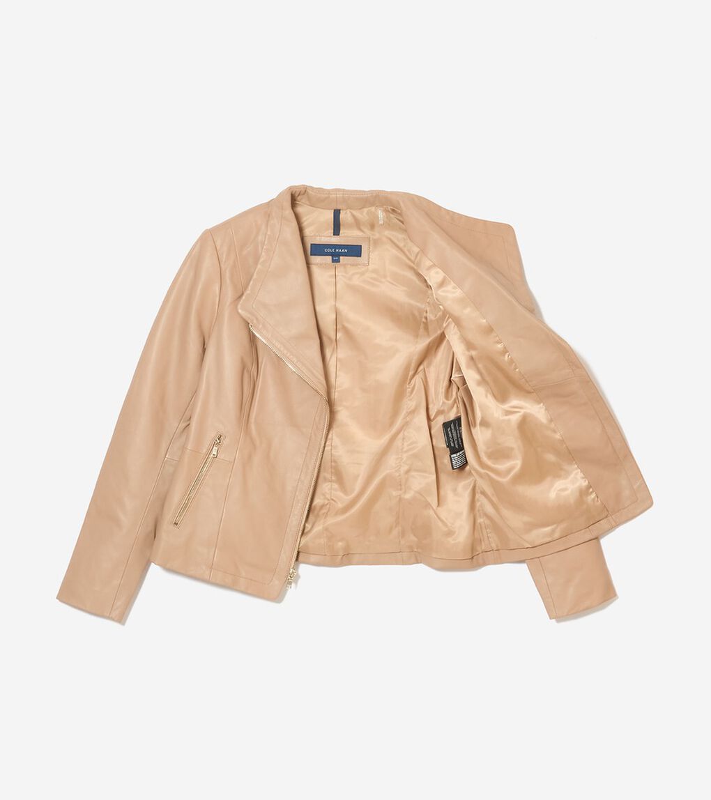 モウルデッドカラーアシンメトリックレザージャケット womens.