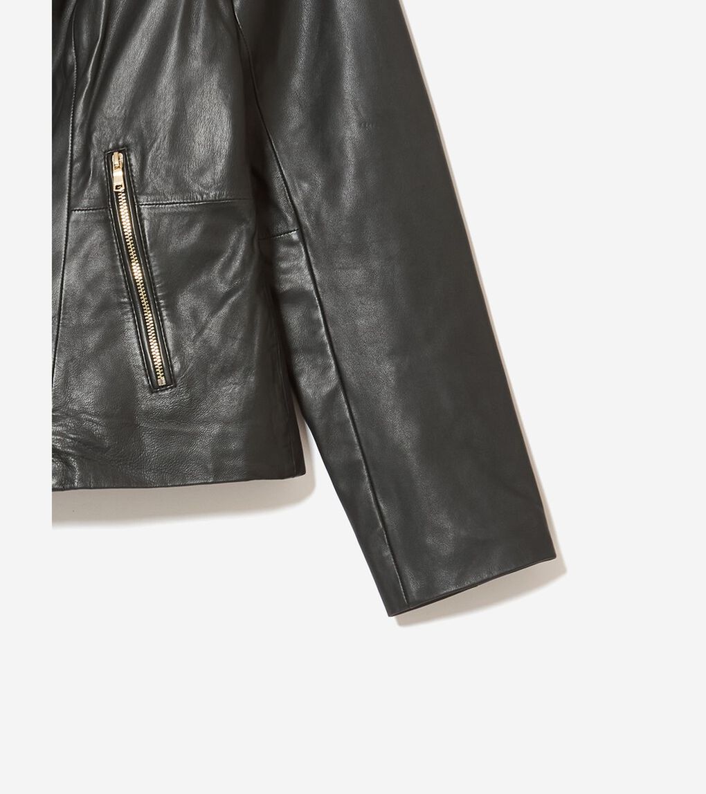 モウルデッドカラーアシンメトリックレザージャケット womens.