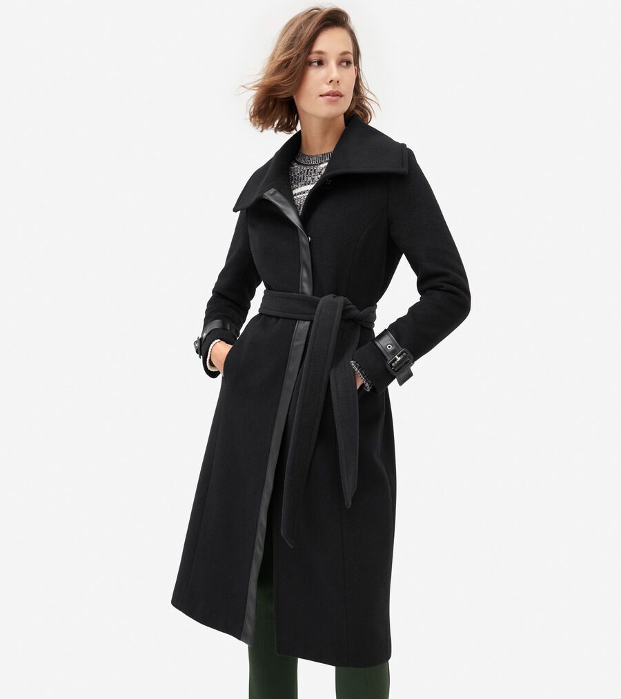 ウール ラップ コート レザートリム付き womens. 0.0 | COLE_HAAN
