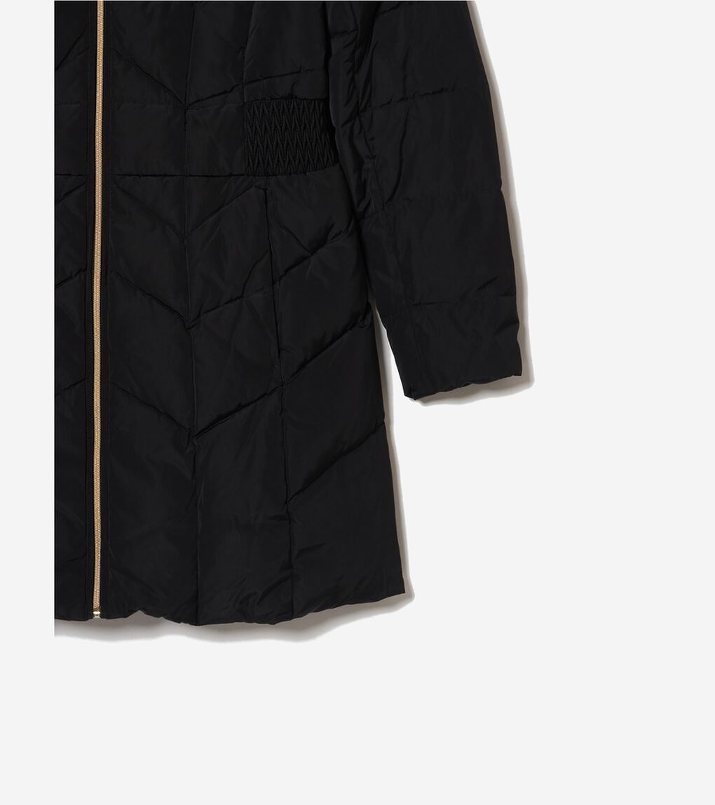 タフタダウンコートウィズイラスティケイティッドウエストインサート womens.