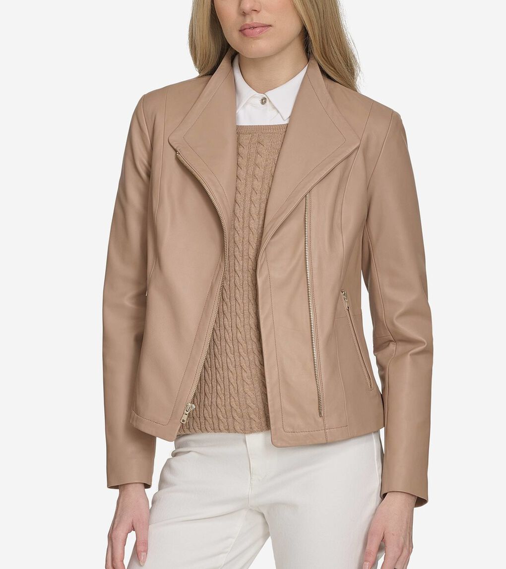 モウルデッドカラーアシンメトリックレザージャケット womens.