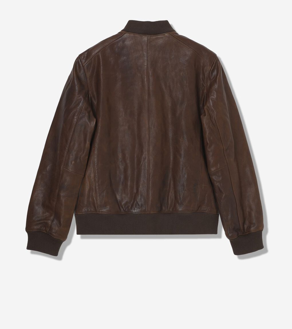 ボンバー ジャケット イン ビンテージ エフェクト レザー mens