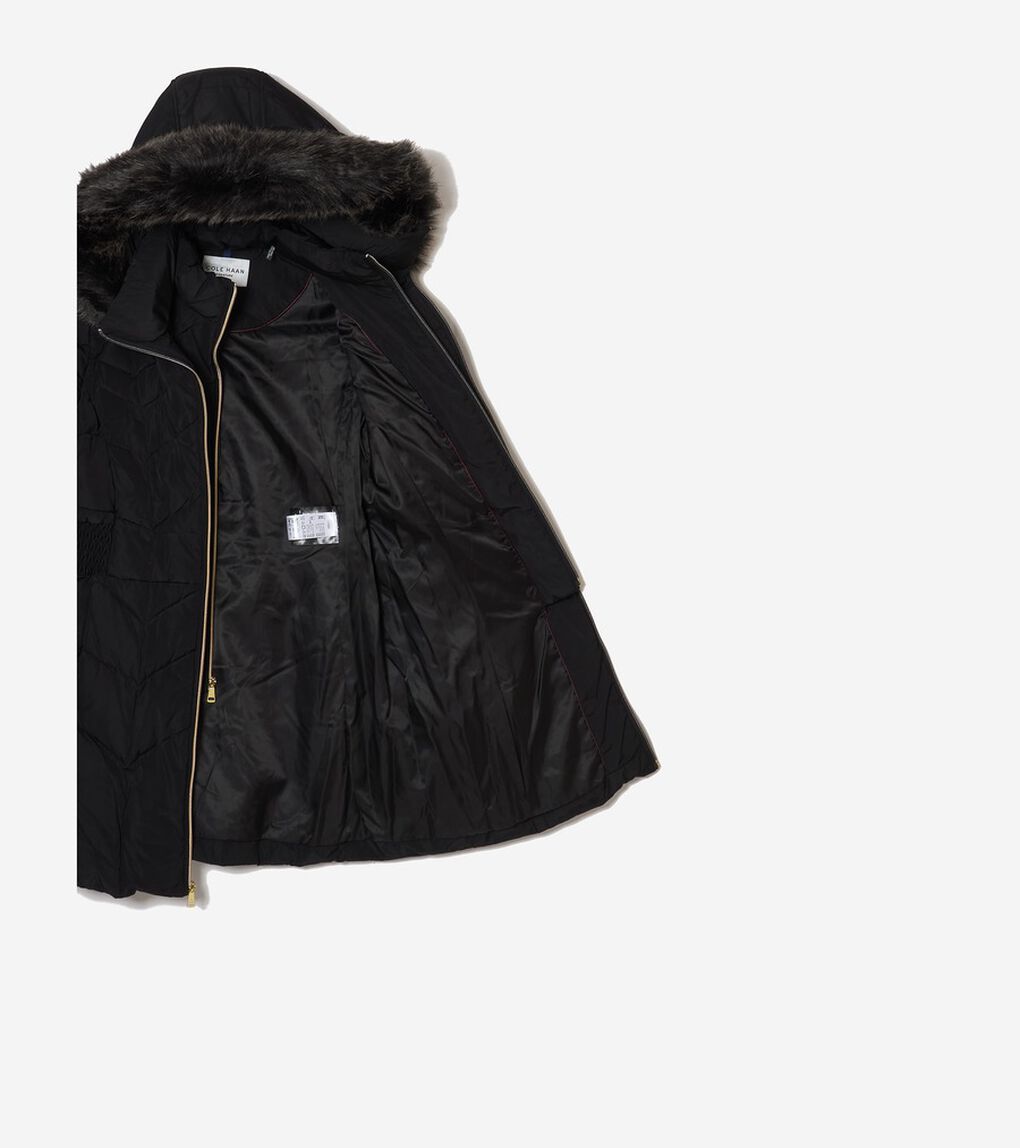 タフタダウンコートウィズイラスティケイティッドウエストインサート womens.