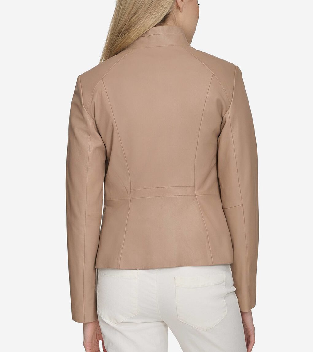 モウルデッドカラーアシンメトリックレザージャケット womens.