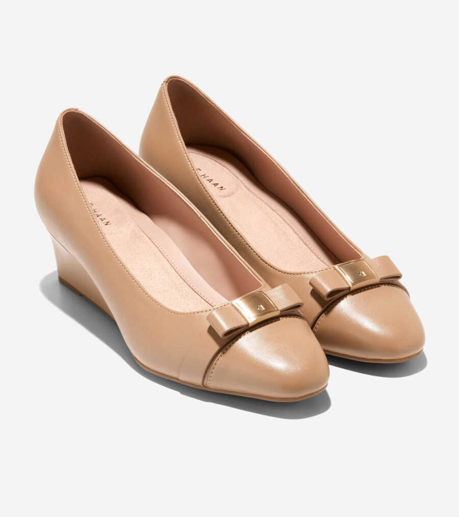COLE HAAN ベージュ レザー パンプス 7B 24cm ポインテッドトゥ ゴートゥー マルタ ボウ ウェッジ womens 34000 | COLE_HAAN