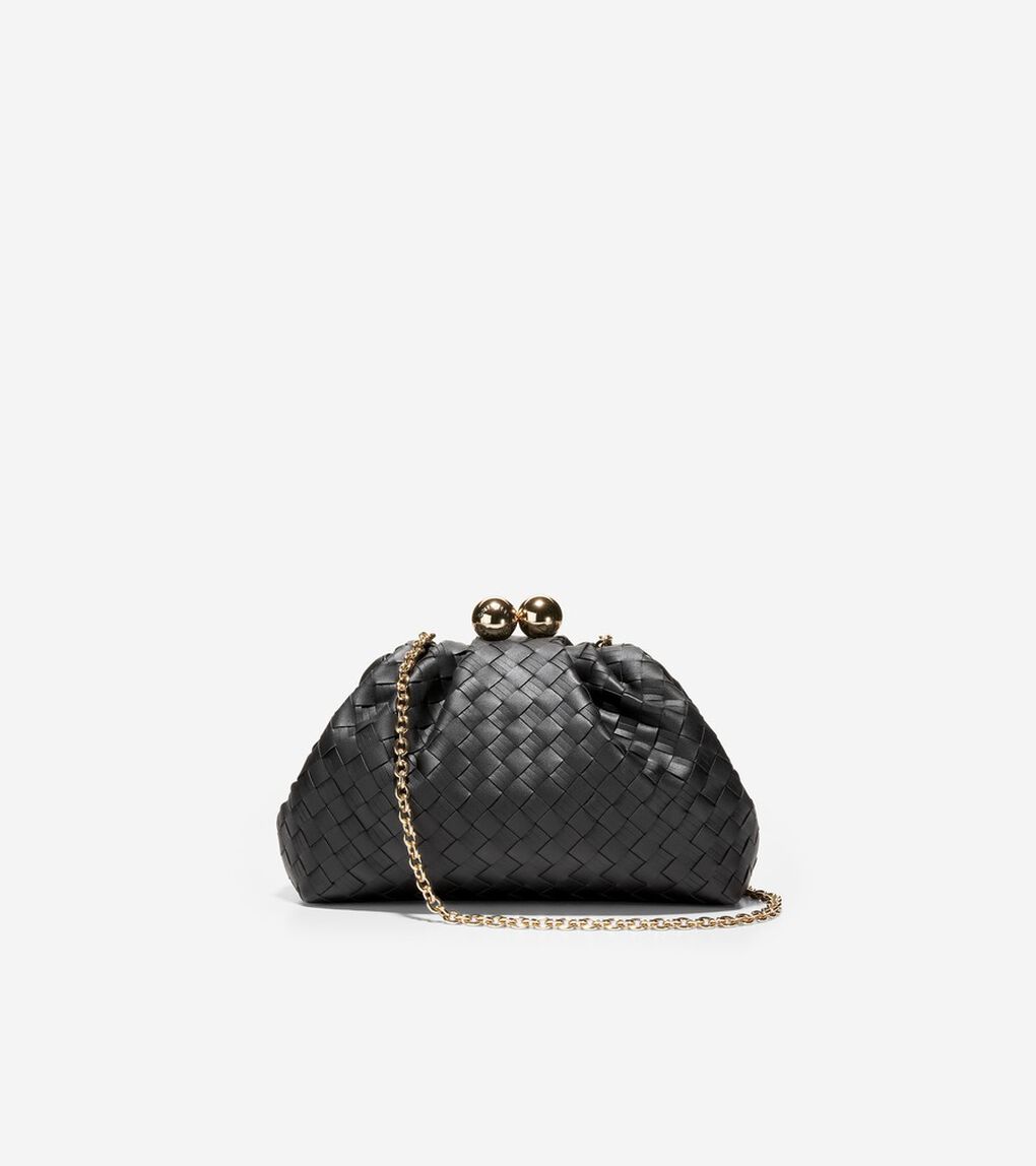 スモール ウォーブン レザー クラッチ womens.