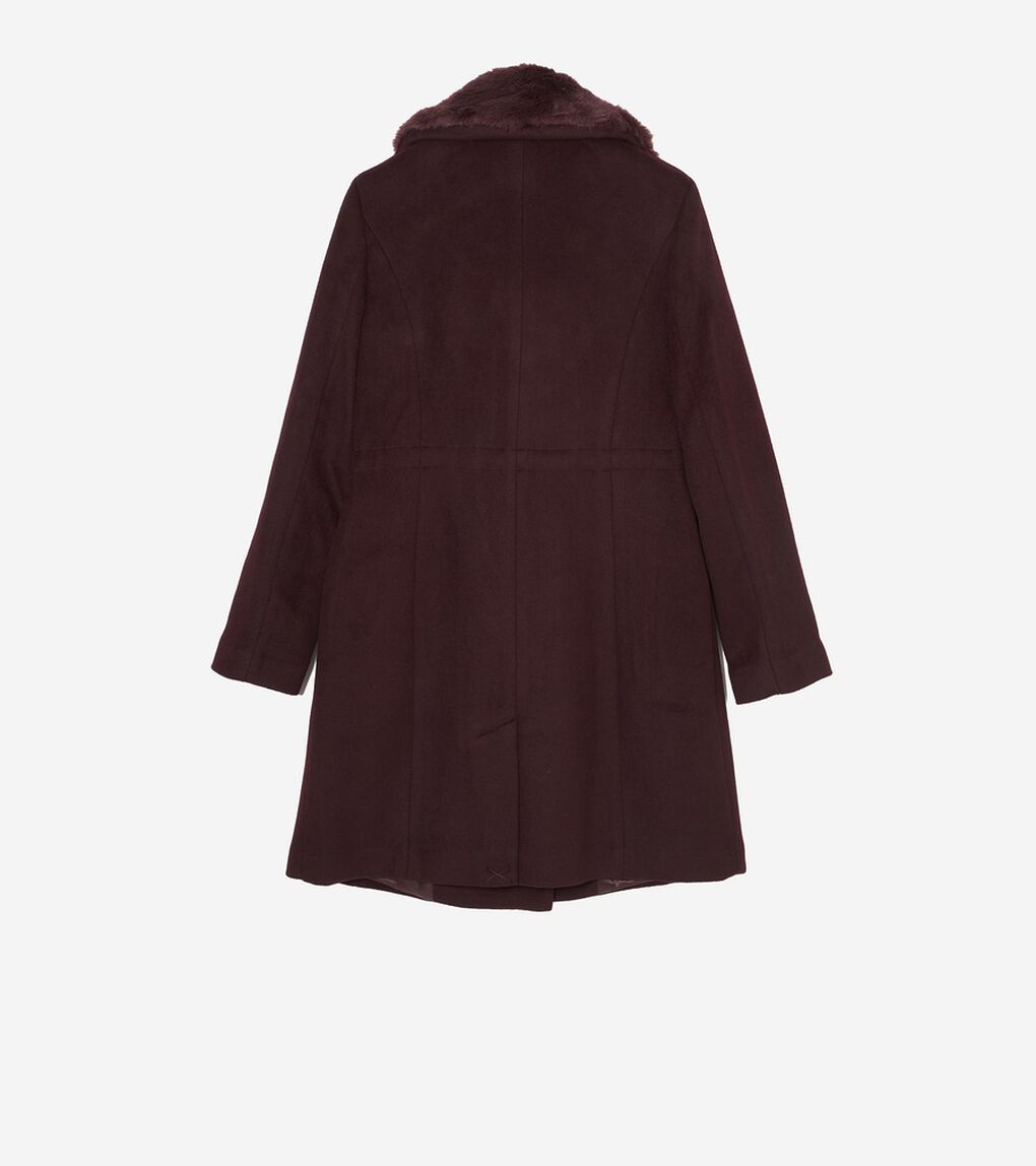 ジップアップアシンメトリカル コートW/ファーカラー womens.