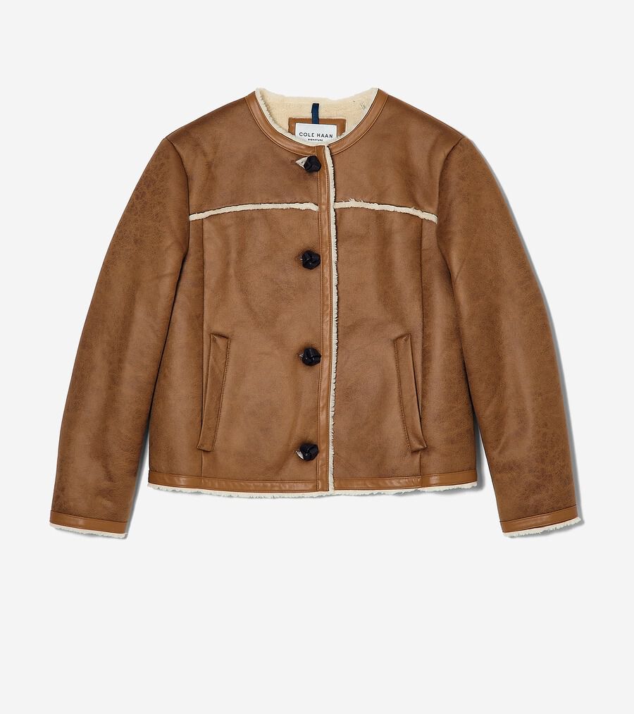 ワックスド スエード シアリング カラーレス ジャケット womens 55000