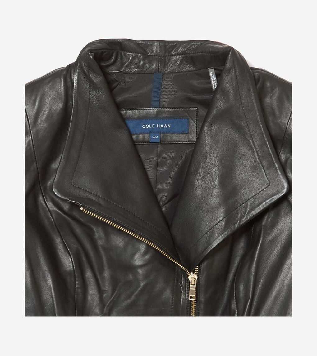 モウルデッドカラーアシンメトリックレザージャケット womens.