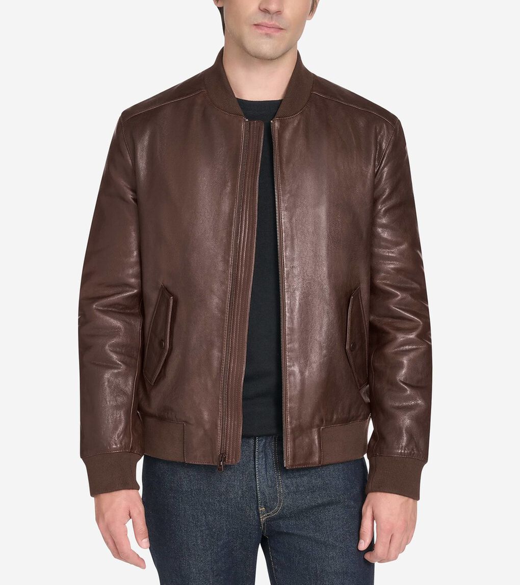 ボンバー ジャケット イン ビンテージ エフェクト レザー mens