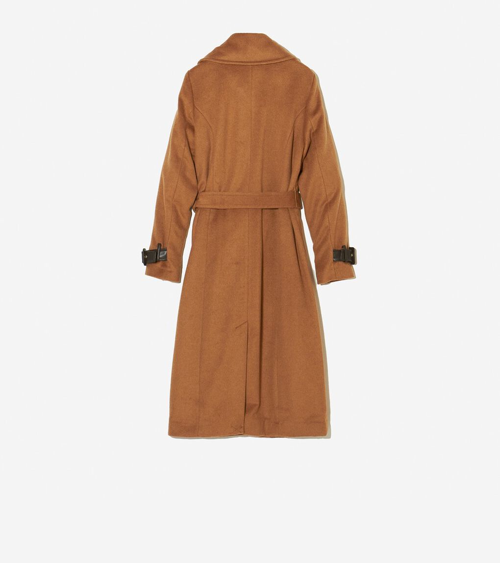 ウール ラップ コート レザートリム付き womens.