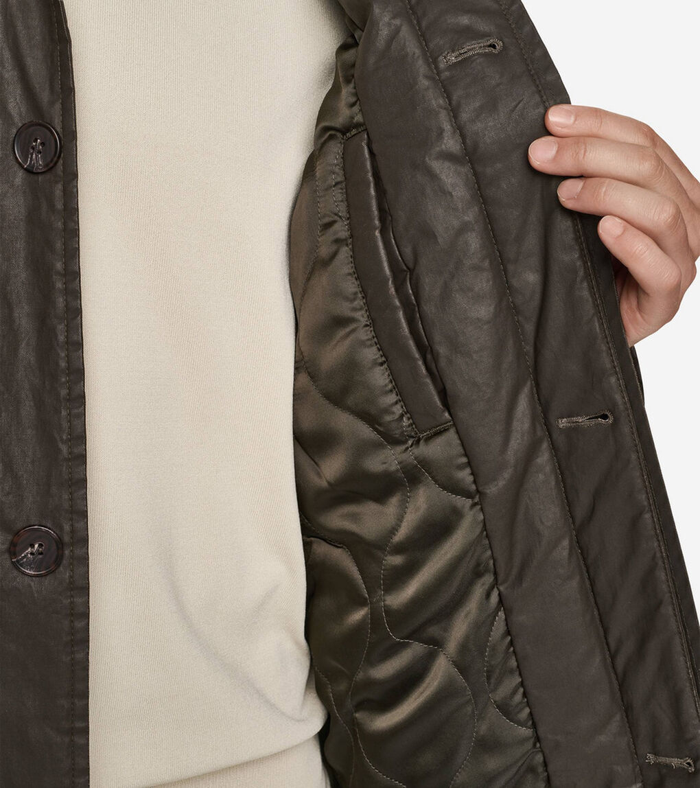 コーティッド コットン ロング バーン コート mens