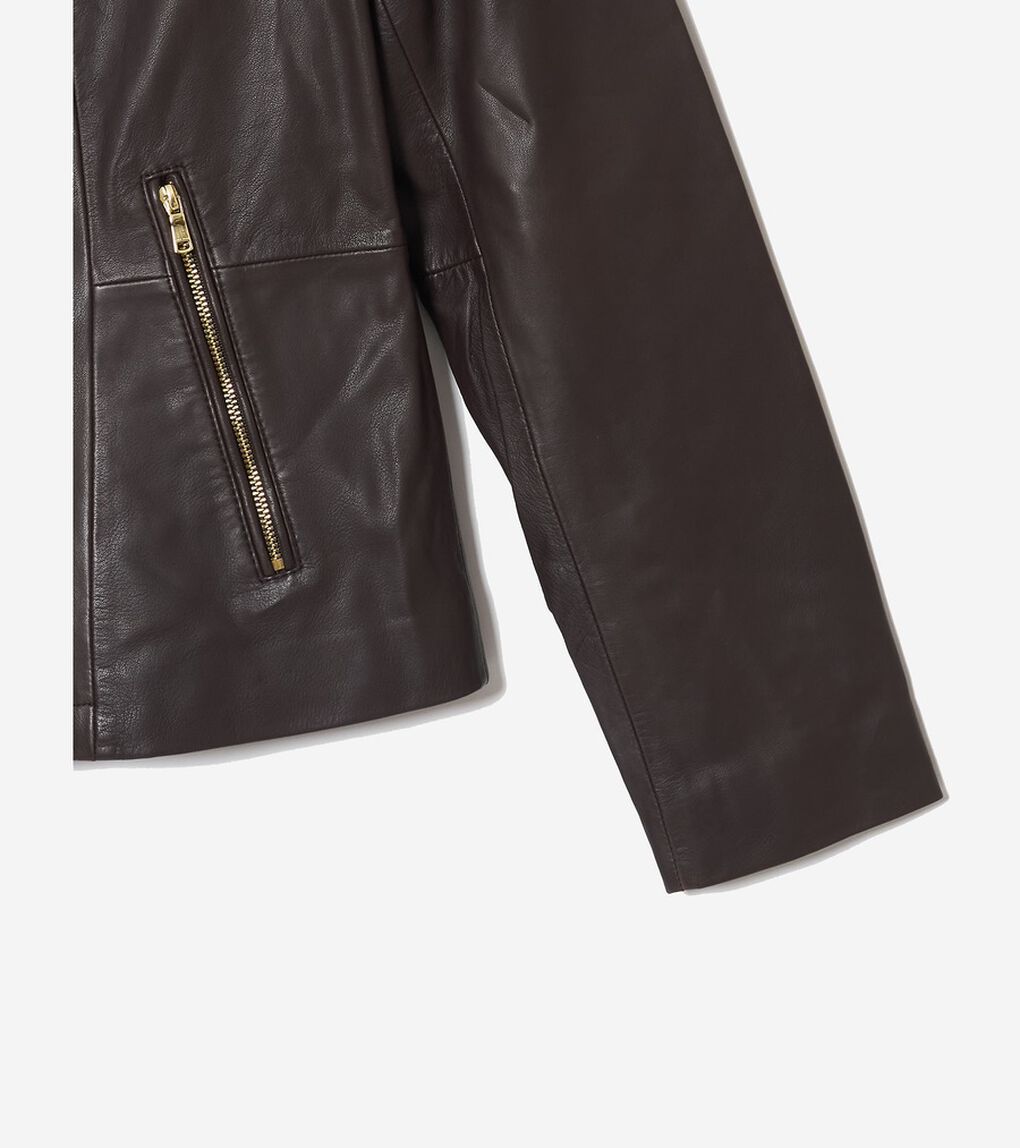 モウルデッドカラーアシンメトリックレザージャケット womens.