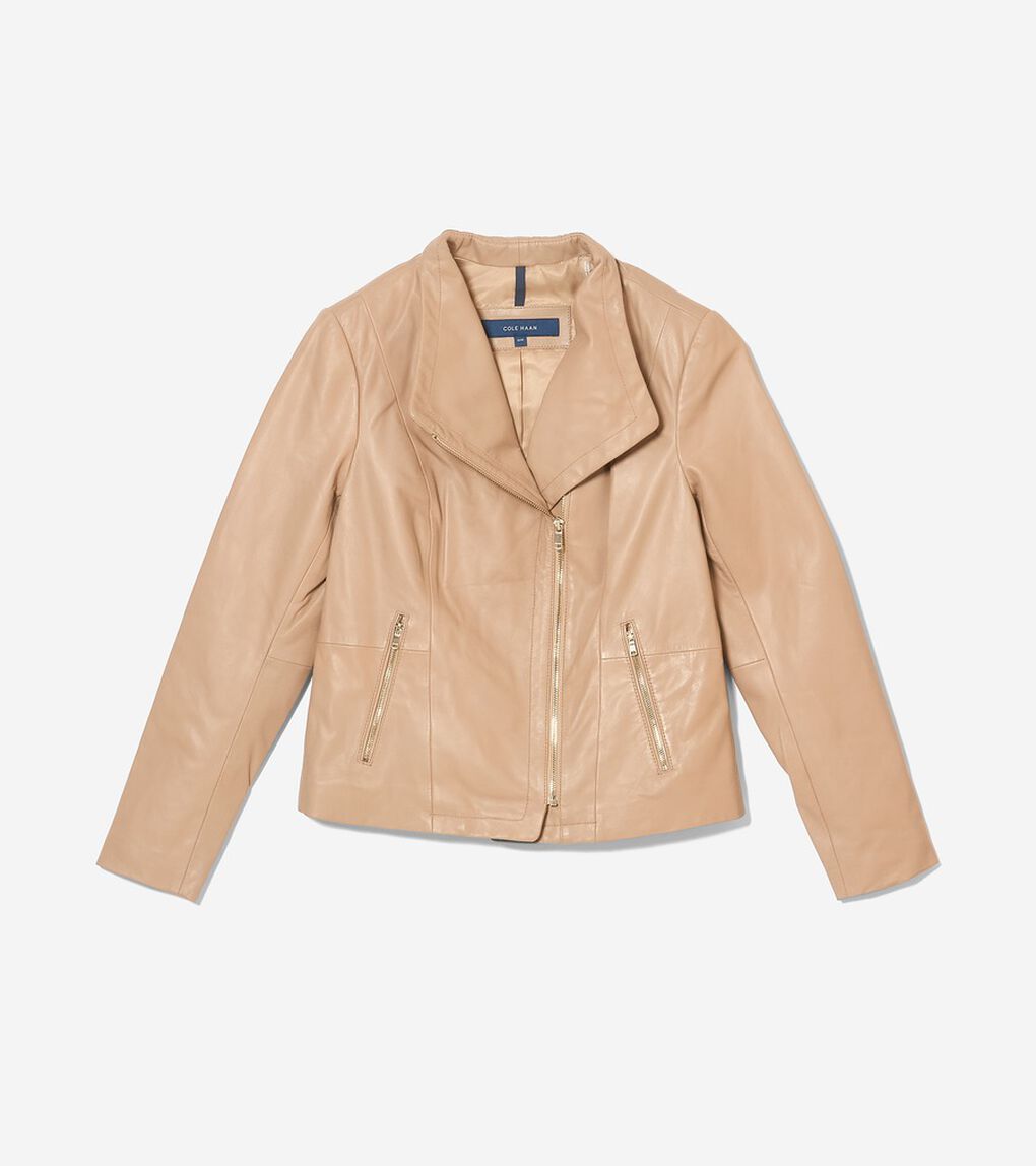 モウルデッドカラーアシンメトリックレザージャケット womens.