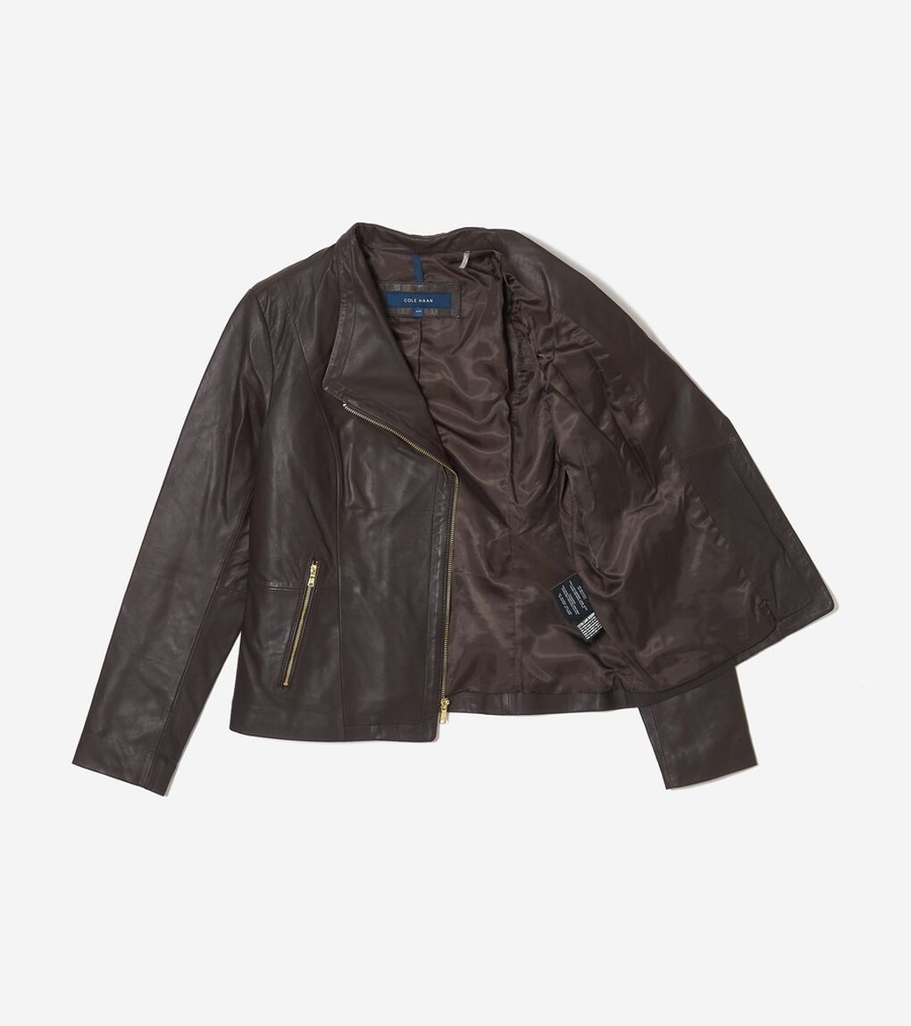 モウルデッドカラーアシンメトリックレザージャケット womens.