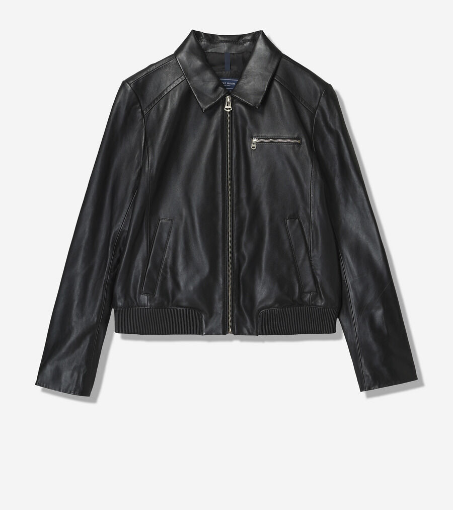 スムース レザー ボンバー ジャケット ウィズ チェストポケット womens