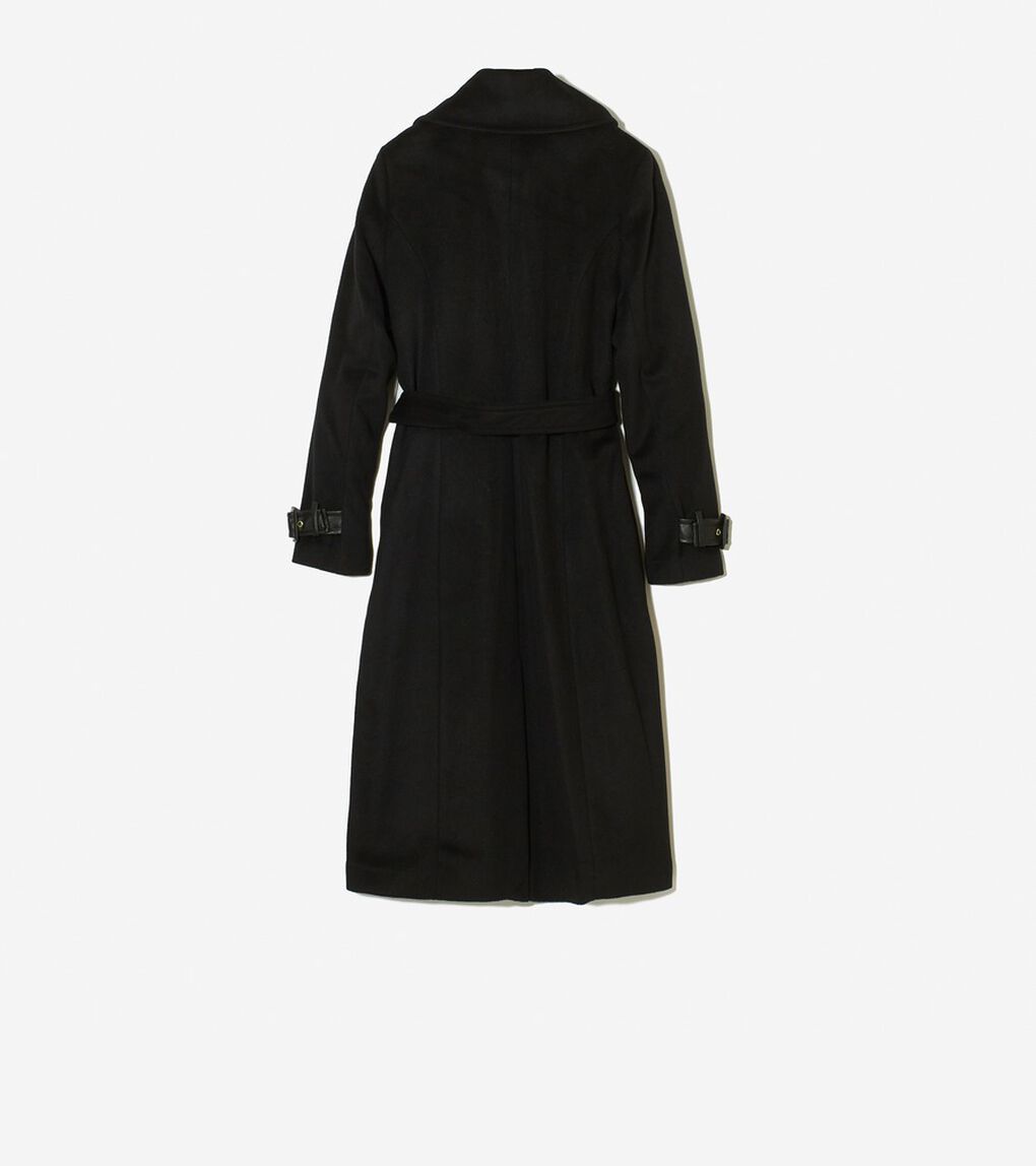 ウール ラップ コート レザートリム付き womens.