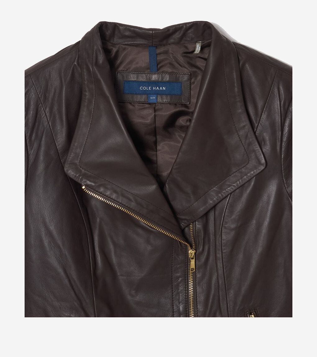 モウルデッドカラーアシンメトリックレザージャケット womens.