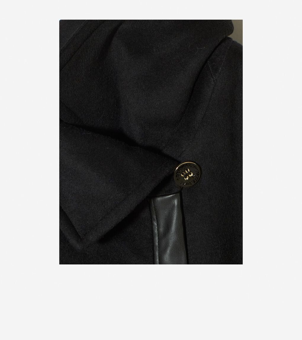 ウール ラップ コート レザートリム付き womens.
