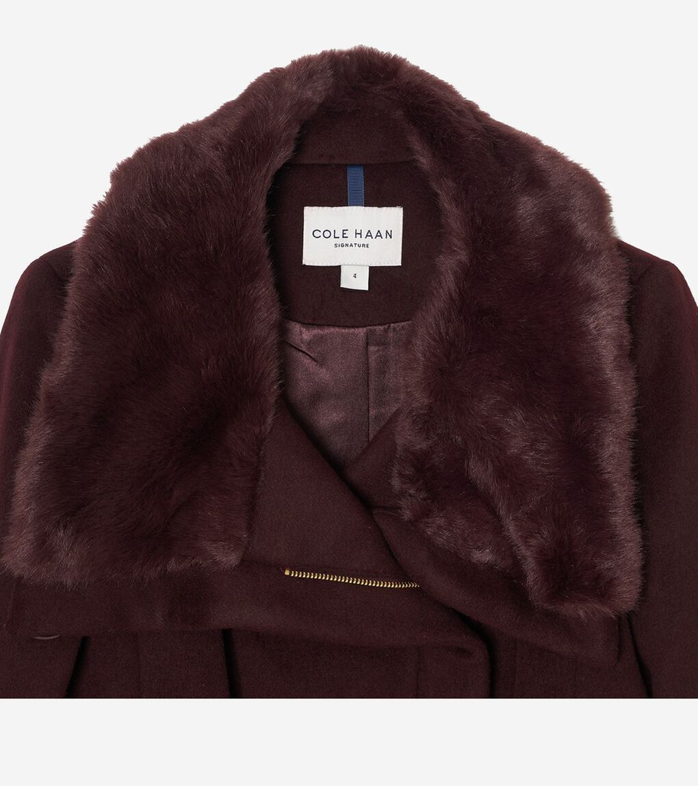 ジップアップアシンメトリカル コートW/ファーカラー womens.